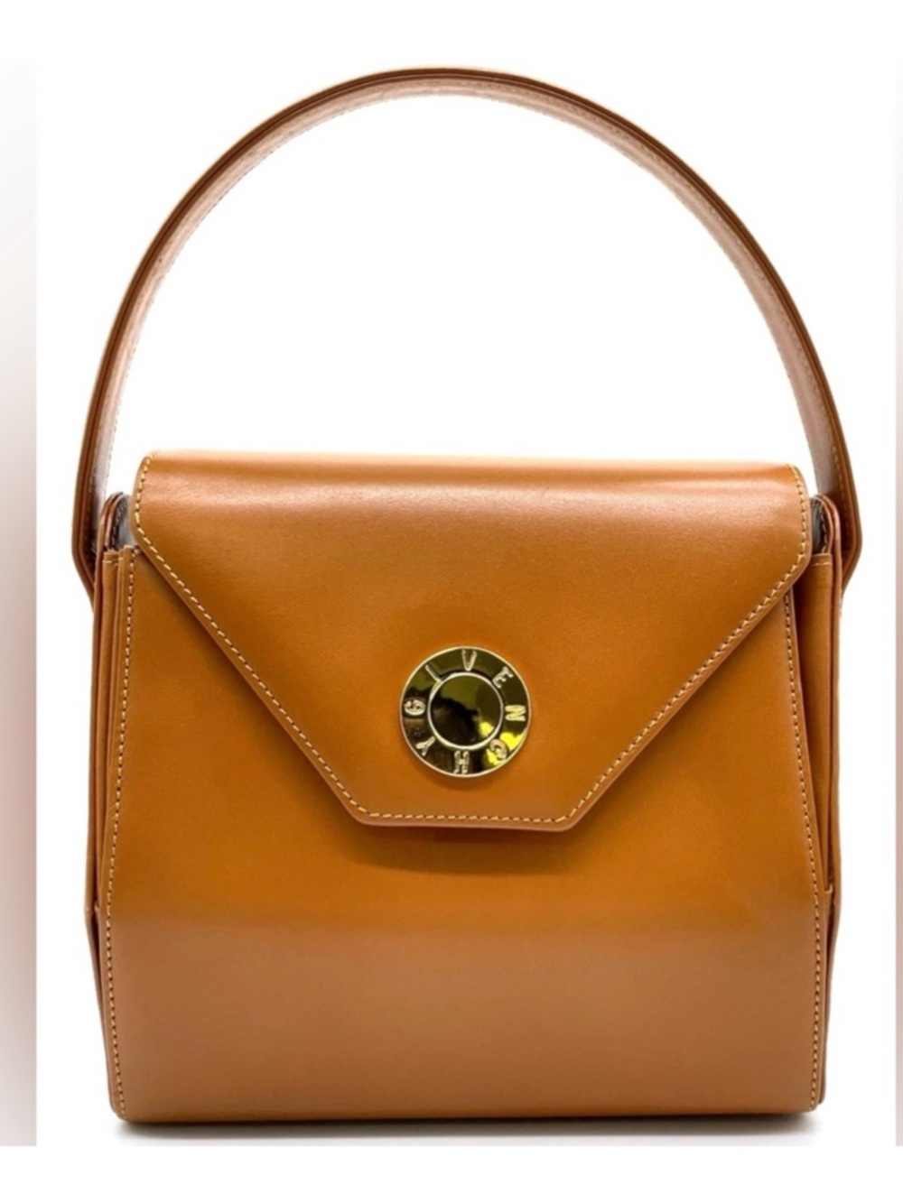 GIVENCHY Hand Bag Leather Camel Leather Gold Tone Hardware